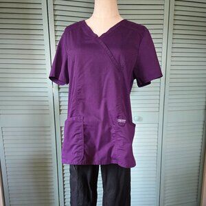 Cherokee Workwear Revolution Mock wrap scrub top Medium Eggplant purple